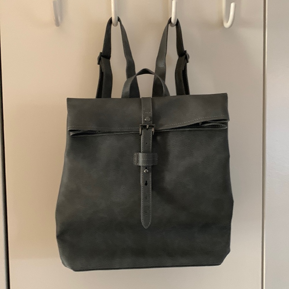 Grey vegan leather Italian backpack